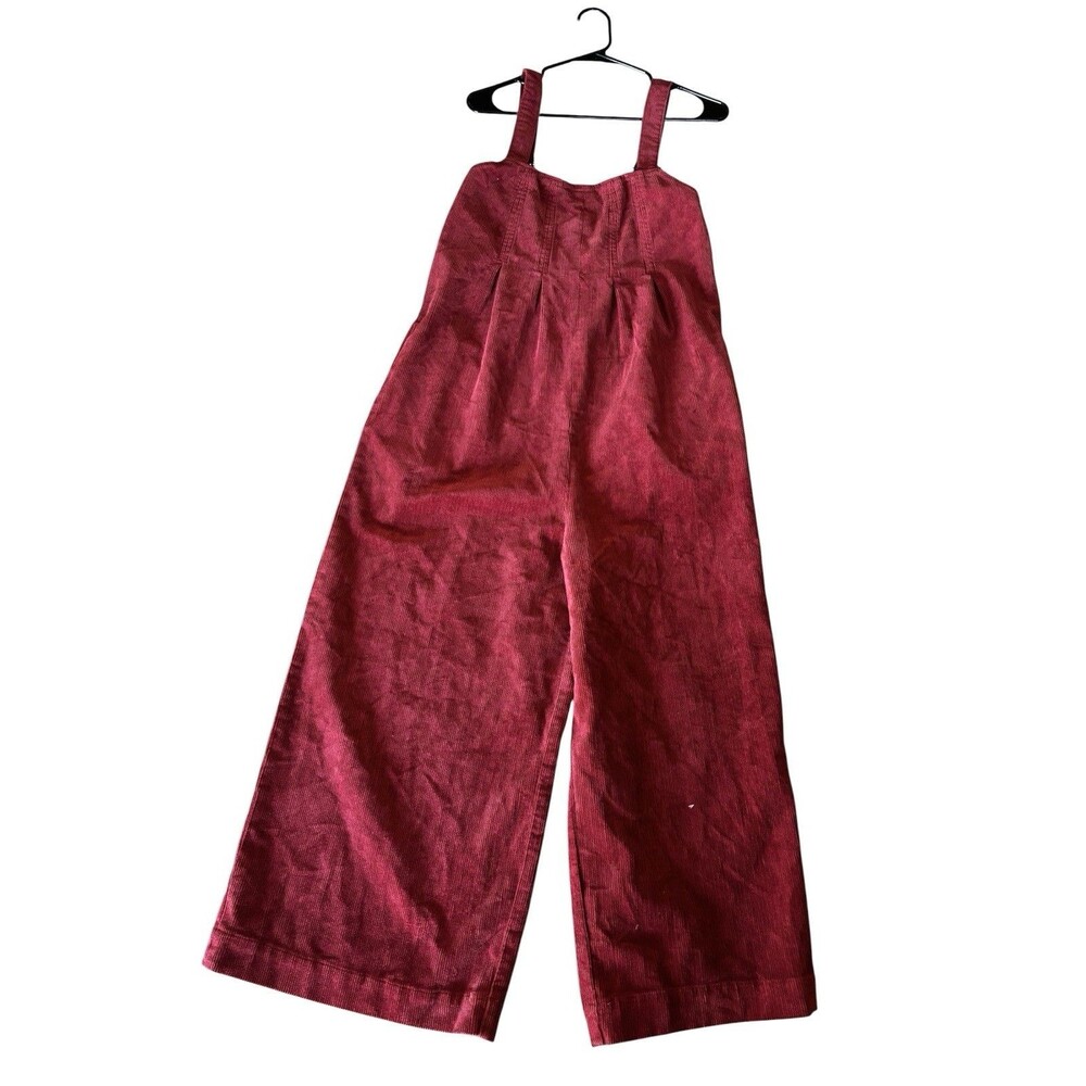 Volcom Womens Oh My Cord Wide Leg Crop Jumpsuit Overalls W Pockets Pleats Sz M